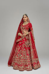 Red Silk Designer Bridal Lehenga with Double Dupatta